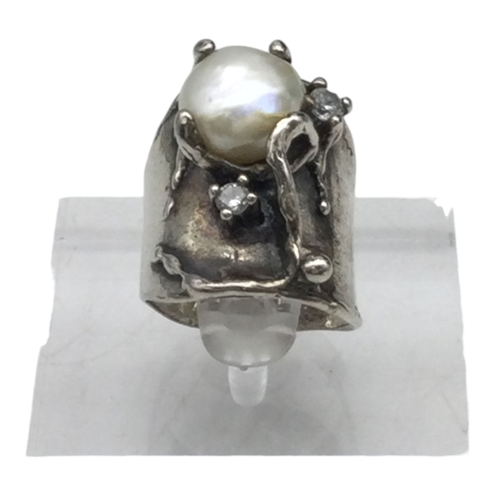 925 Israel Designer Brutalist Style Ring Sz. 8 (1 of 6)