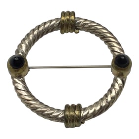 Vintage Round Twisted Cable Sterling Silver Brooch