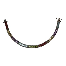 925 Marked Sterling Silver Multicolor Tennis Bracelet