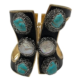 Large Turquoise and MOP Hinged Cuff Bracelet 