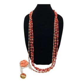 Joan Rivers  Multi-Strand Faux Coral Necklace with Brooch/Pendant