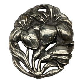 Repousse Floral Sterling Silver Brooch