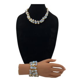 Vintage Unsigned Opalescent Cabochons Necklace & Bracelet