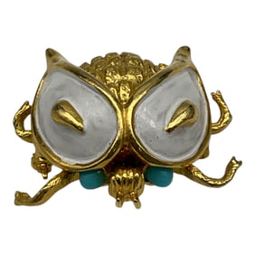 Vintage Enamel, Faux Turquoise Gold tone Brooch