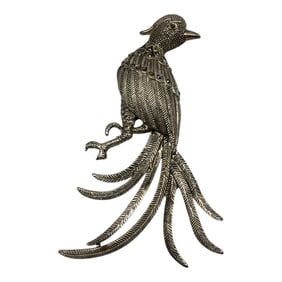 Vintage Large Silver and Rhinestones Pheasant Brooch