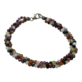 Amethyst and Multicolored Gemstone 925 Bracelet