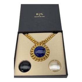 KJL Interchangeable Medallion Pendant/Brooch Gold Link Necklace 