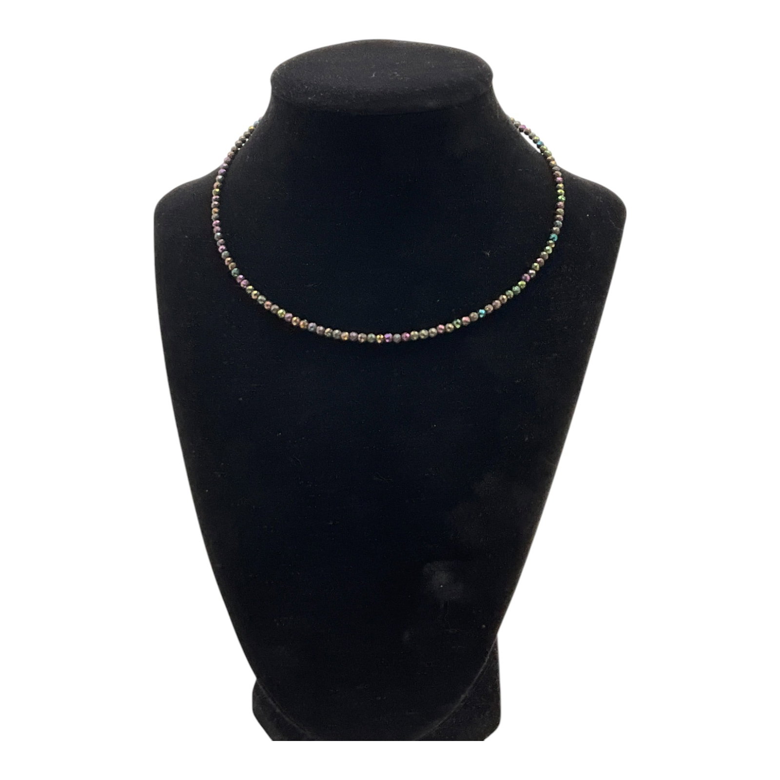 Iridescent Black Spinel Necklace Sterling Silver: Open Ended Iridescent Black Spinel Necklace Sterling Silver