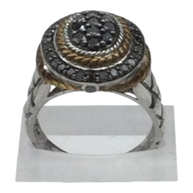 Vintage Designer ZEI 925 Black Diamond Cocktail Ring Sz. 9