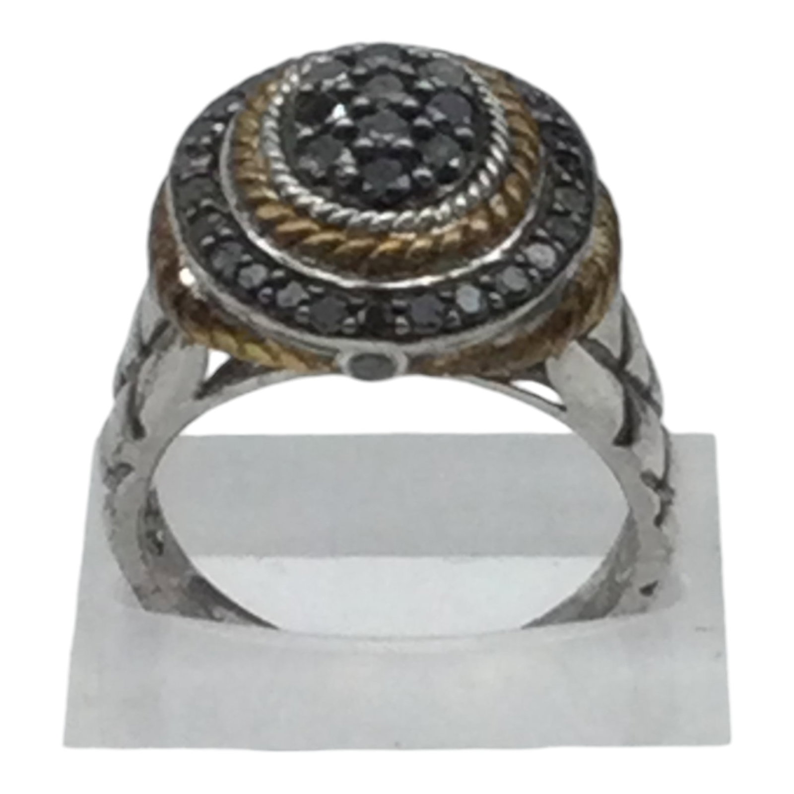 Vintage Designer ZEI 925 Black Diamond Cocktail Ring Sz. 9: Vintage 925 Black Diamond Cocktail Ring by Designer ZEI, Sz. 9