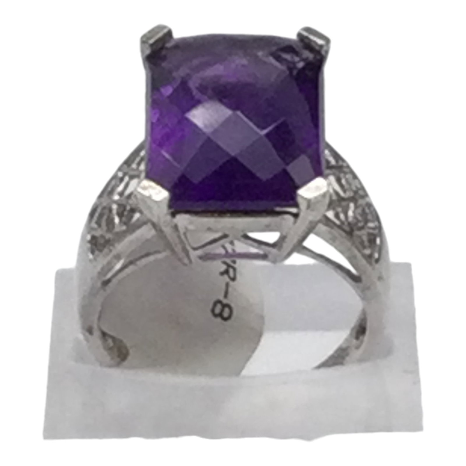 925 QVC Cocktail Ring Signed FP Sz. 8: 925 Amethyst Stone Ring, New with Tags, QVC Purchase Signed FP, Size 8.