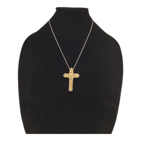Chuck Clemency 925 Citrine Gemstone Cross Pendant and Necklace