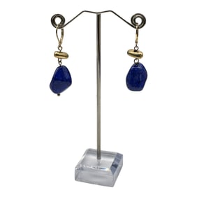 925 Marked Sterling Silver Drop Dangle Lapis Earrings