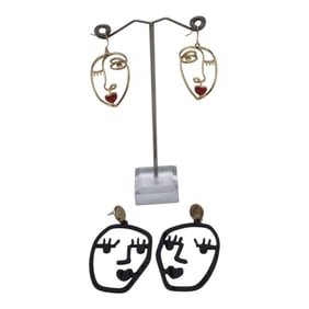 2 Pairs of Abstract Face Earrings