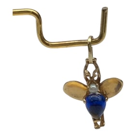 14k Gold Angel Pendant  Blue Gemstone & Pearl