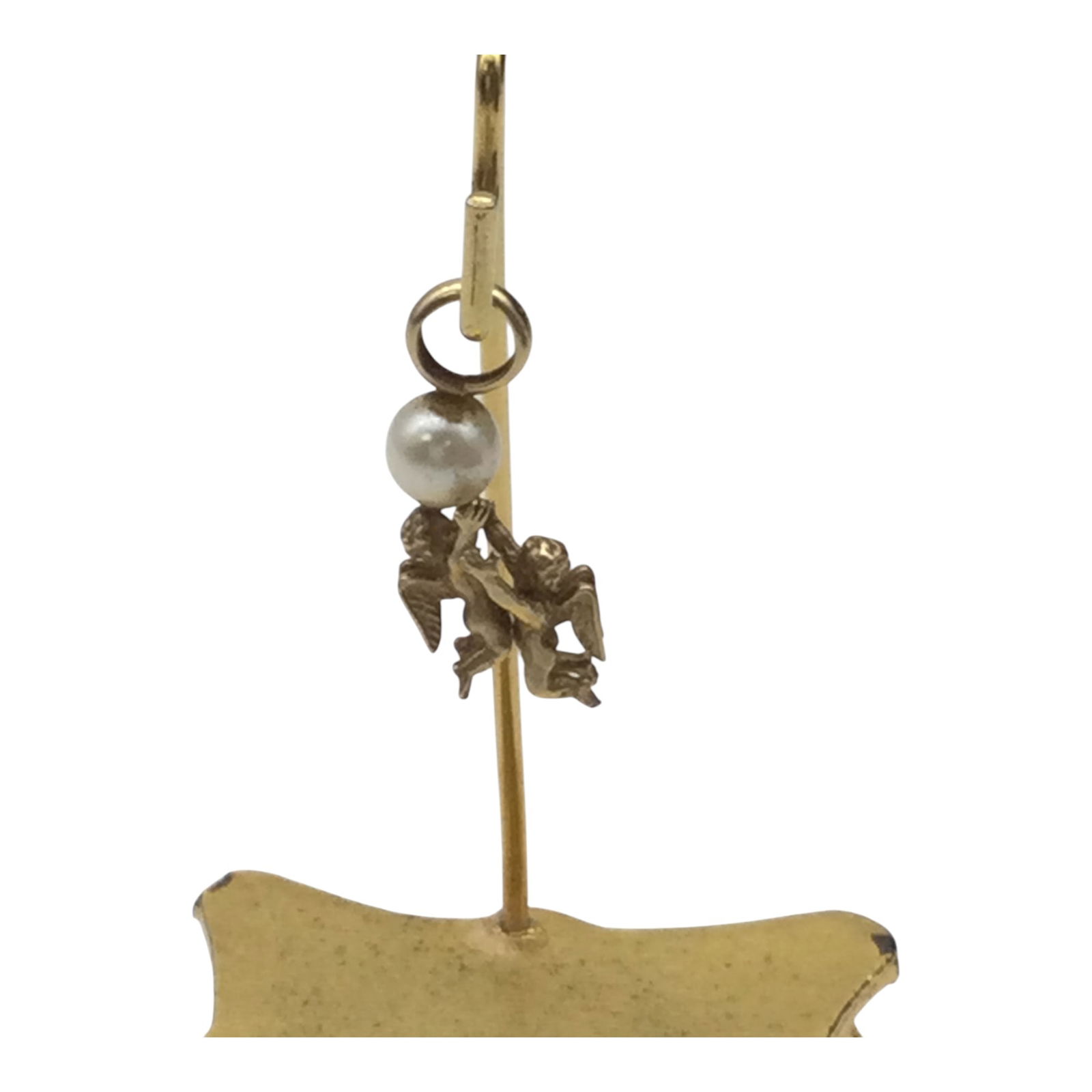 Vintage 14K Pendant Angels Holding Pearl Signed (1 of 3)