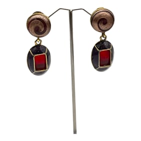 Vintage Enamel and Crystals Drop Dangle Clip-on Earrings
