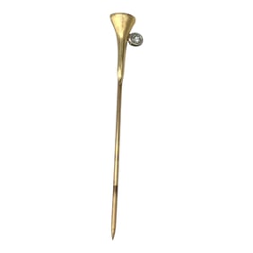 14K Diamond Lapel Stick Pin Golf Themed Signed