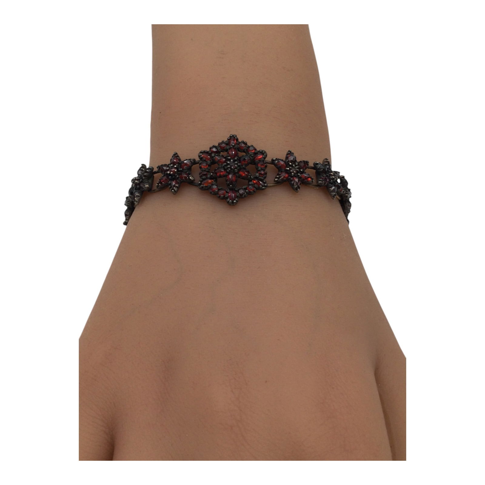 Antique 900 Silver Garnet Pyrope Bracelet Floral (1 of 5)