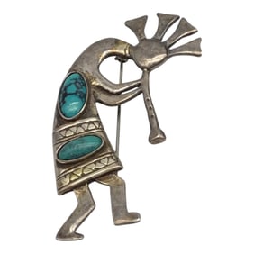 Vintage Heavy Sterling Silver Kokopelli Brooch Signed