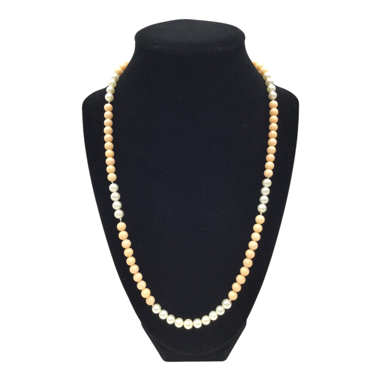 Vintage 14k Coral and Pearl Beaded Necklace: Vintage 14k closure, Coral and pearl beads necklace, hand knotted. Approx. 22 inches end to end, coral and pearls approx. 6-7 mm. Excellent pre-owned condition, minimal wear, no damage.
