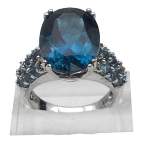 Signed Blue Topaz Cocktail Ring Sz. 7