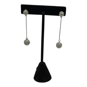 925 Marked Rhinestone Sphere Dangle Earrings