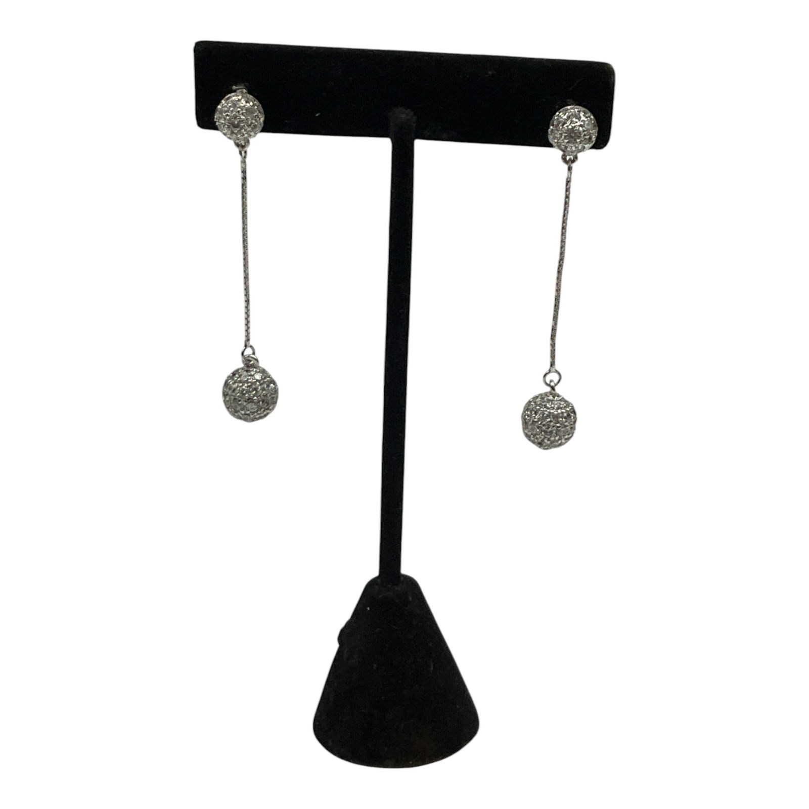 925 Marked Rhinestone Sphere Dangle Earrings (1 of 3)