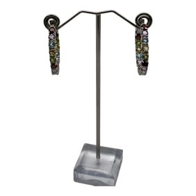 Dk Signed 925 CZ's Hoop Earrings