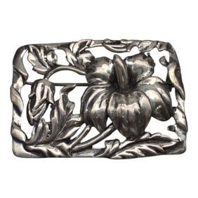 Vintage Rectangular Sterling Silver Daffodil Brooch