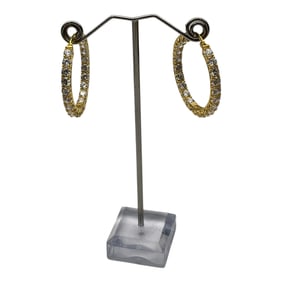 Yellow Gold over 925 CZ's Hoop Earrings