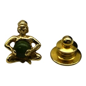 Vintage 14K Buddha Pin with Green Gemstone Belly