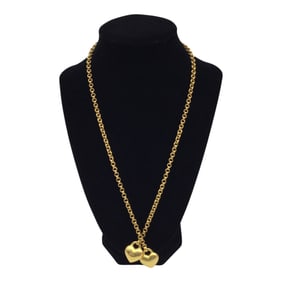 Vintage Linda Levinson Gold Tone Double Hearts Lariat Necklace