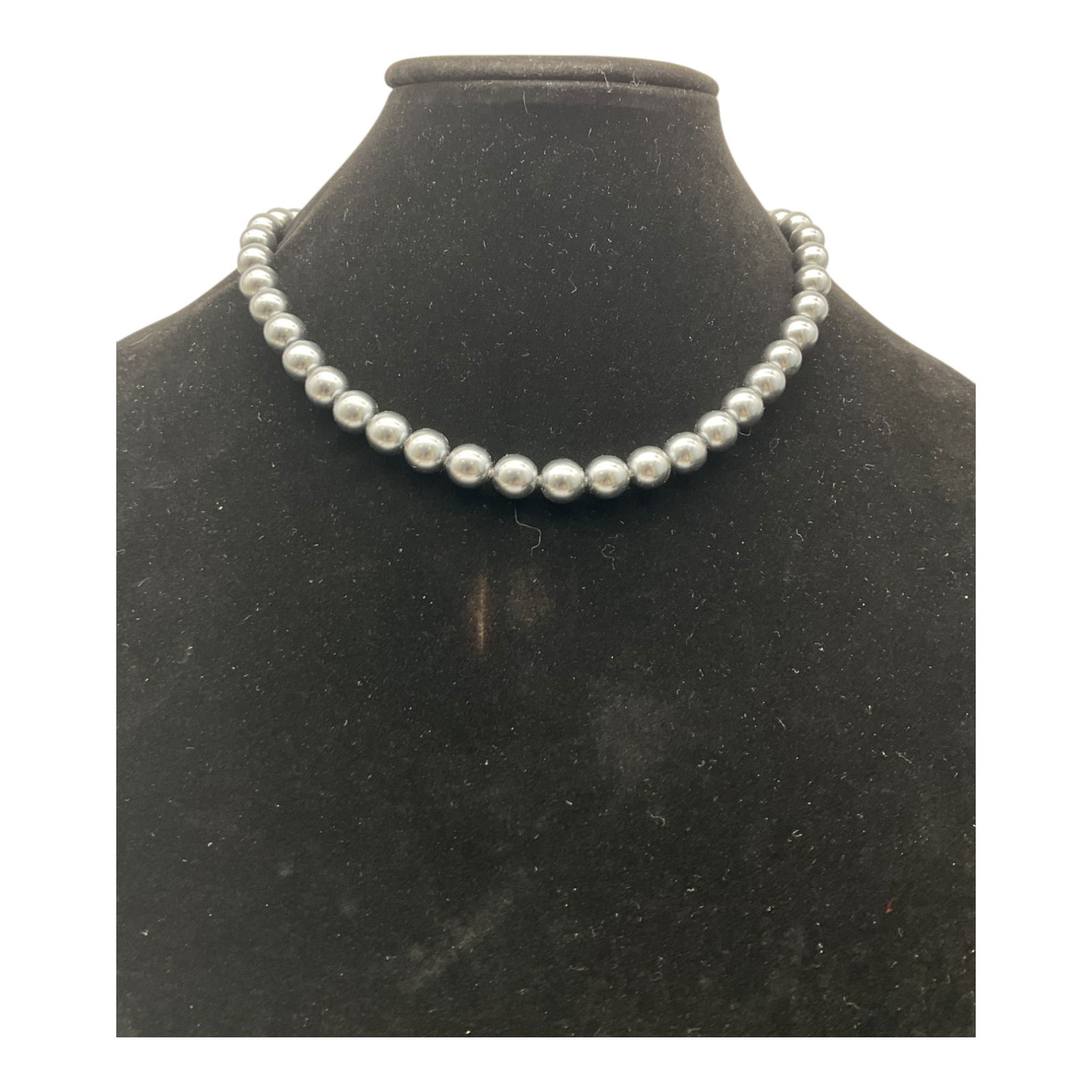 Erwin Pearl Glass Pearl Necklace: Erwin Pearl grey Glass Pearl Necklace. Approx. 20 inches end to end x (pearl) 3/8 across.