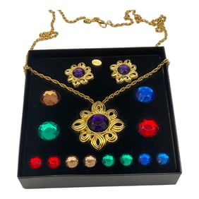 KJL Interchangeable Magnetic Stones Earring and Necklace Set