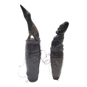 Pair Indonesian Horn Carved Lime Containers