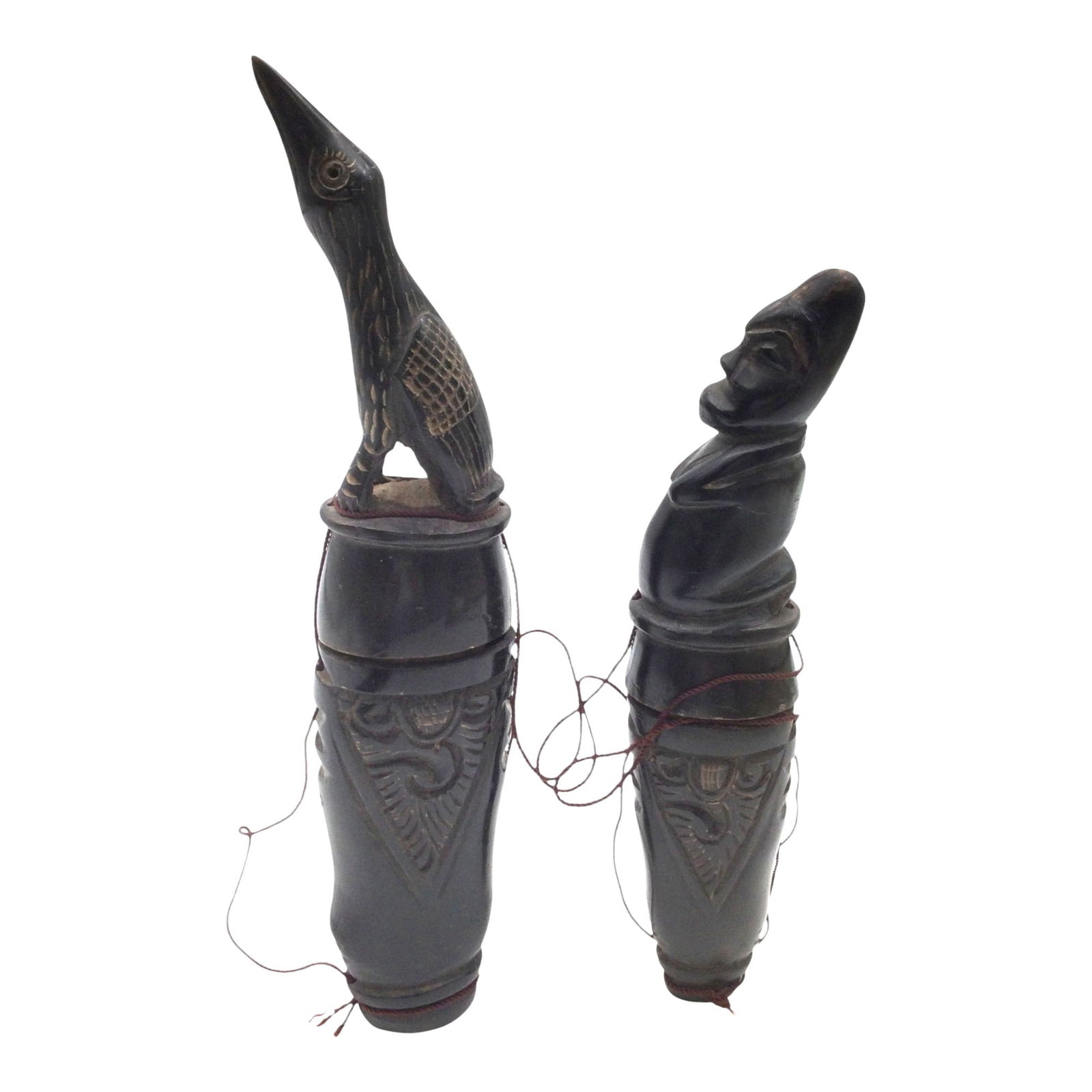 Pair Indonesian Horn Carved Lime Containers