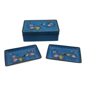 Chinese Import Cloisonne Cigarette Box & Ashtrays