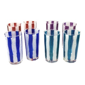MCM Striped Colored Glass Set of 8