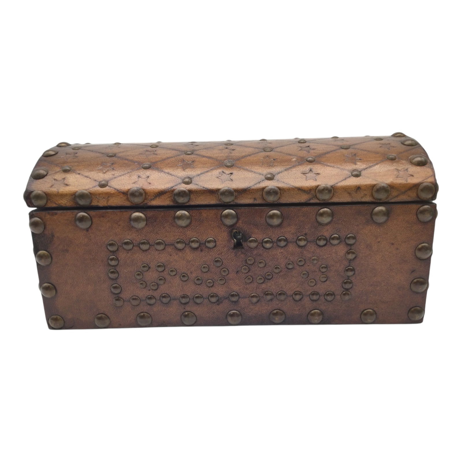 Leather Wrapped Studded Wood Lock Box with Key (1 of 5)
