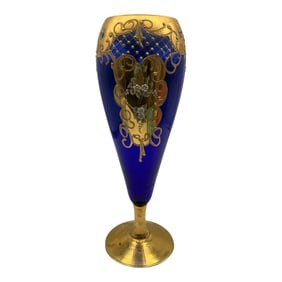 Large Hand Painted Cobalt Blue Glass Vase