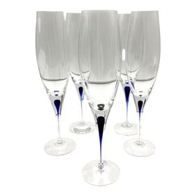 Lot of 6 Orrefors Intermezzo Blue Champagne Flute