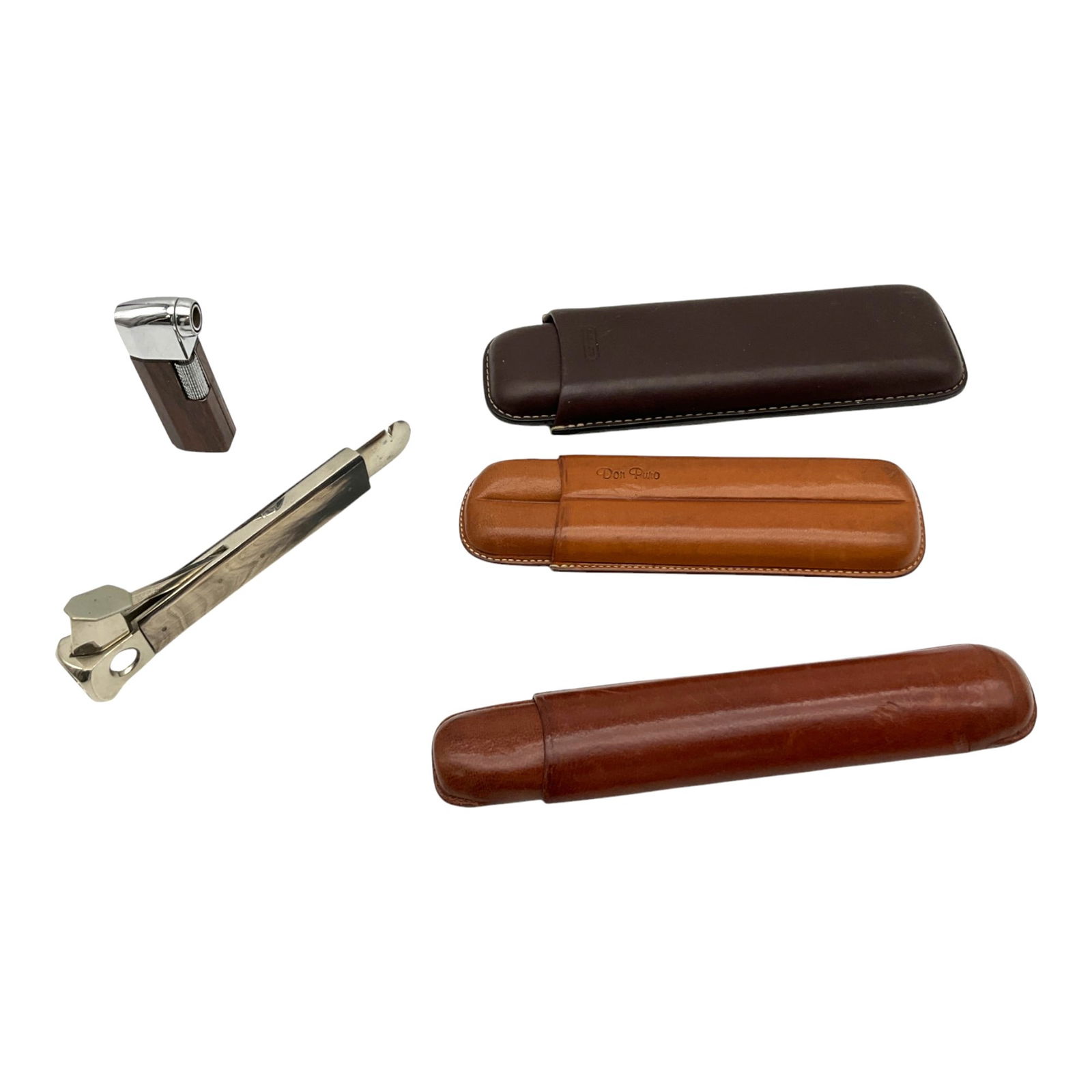 3 Leather Cigar Cases,  1 Cigar Cutter, 1 Lighter (1 of 4)
