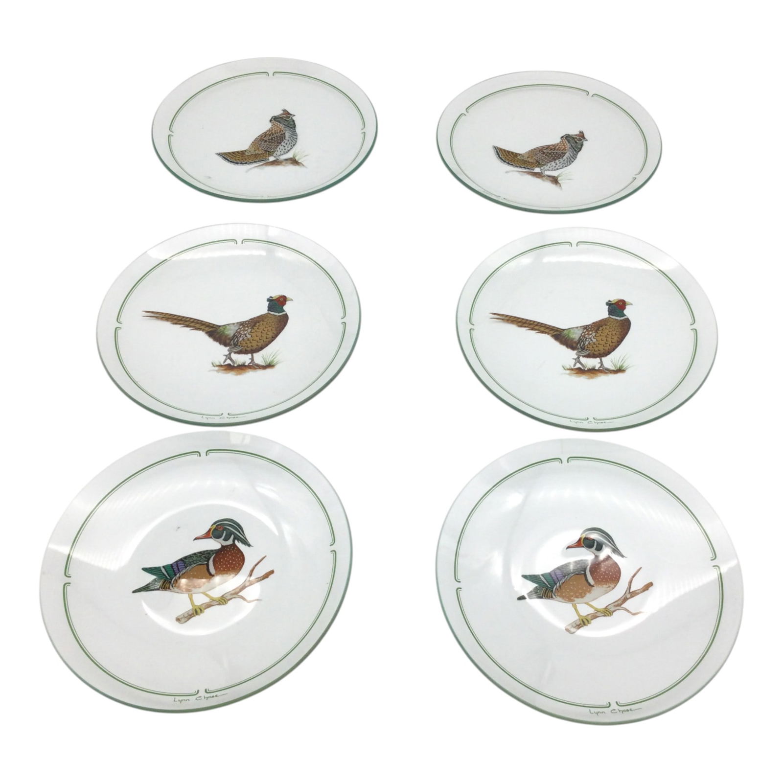 Lot of 6 Lynn Chase Winter Game Birds Painted Glass Plates (1 of 5)