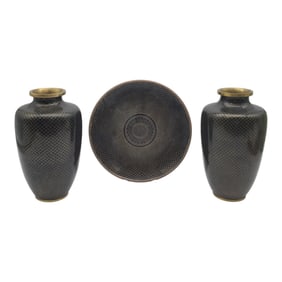 Pair of Cloisonne Vases and Plate