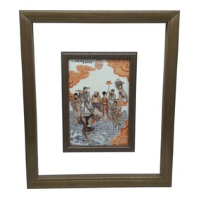 Framed Chinese Hand Painted Immortals Tile