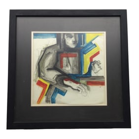 Mystery Artist Abstract Mid Century Modern Mixed Media