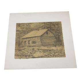 John Watson Davis (1870-1959) Signed and Dated 'Log Cabin' Sketch