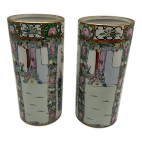 Pair Chinese Hand Painted Porcelain Vases