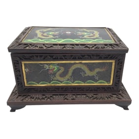 Chinese Cloisonne and Wood Carved Box